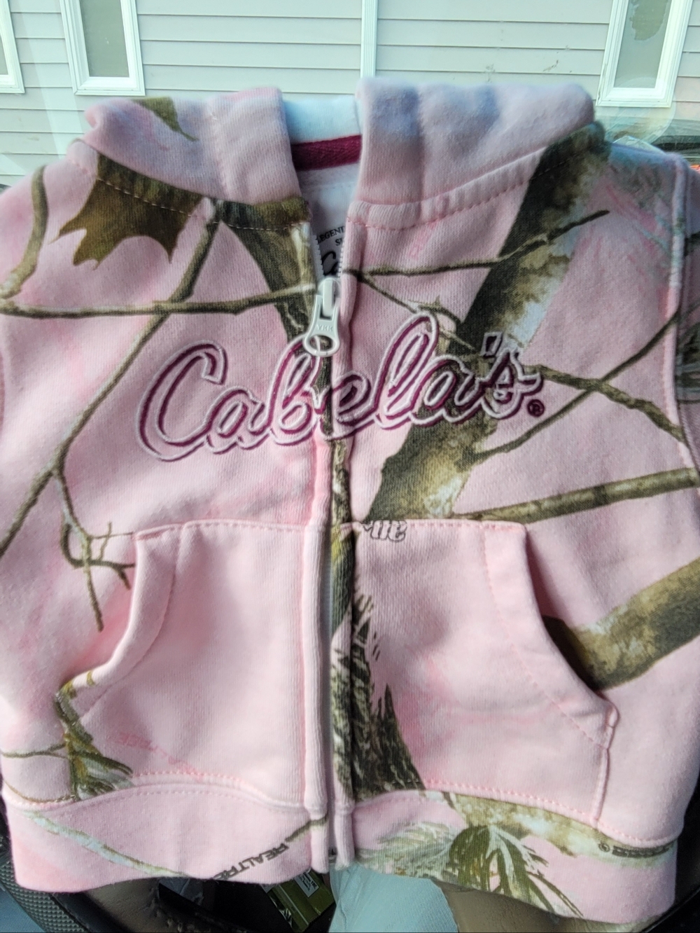 Cabela's Pink Camo Zip-Up Hoodie with Embroidered Logo 3-6 Months